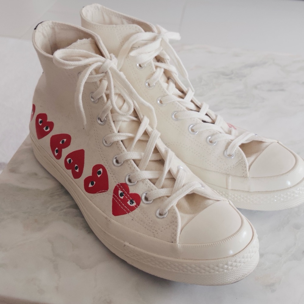 Converse Comm Des Garçons High-Top Sneakers with Red Heart Accents